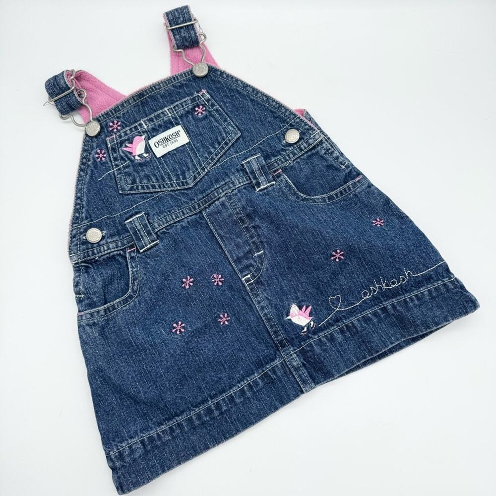 Vintage OshKosh Snowflake and Penquin Embroidered Denim Overall Skirt Size 6-9
